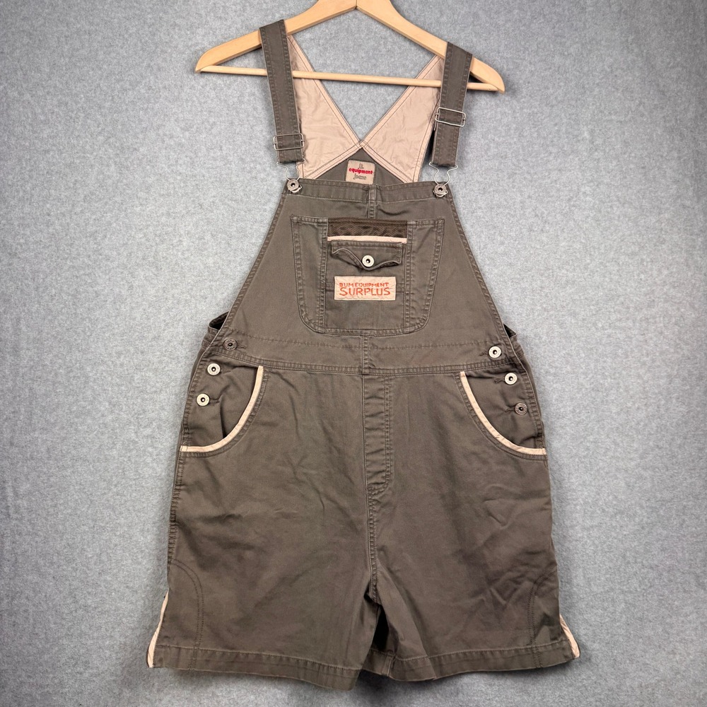 VTG BUM Equipment Overalls Womens Large Olive Green Utility Shortalls Y2K 90s